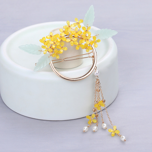 汉服后压头饰古风发环后脑勺流苏发圈桂花发饰复古发扣环形发钗女