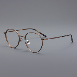 日本设计师超轻纯钛眼镜框镜架男女可配镜片近视眼睛框金属玫瑰金