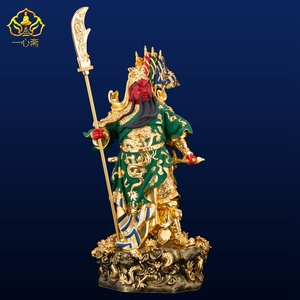 纯铜彩绘九龙关公神像握刀关羽关二爷铜像关圣帝君武财神招财摆件