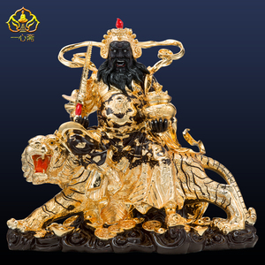 纯铜鎏金彩绘赵公明骑虎神像武财神居家招财镇宅供奉像佛像摆件