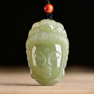 和田玉观音菩萨头像吊坠男士辟邪玉佩玉石项链玉坠挂件女挂坠挂坠
