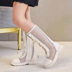 女童高筒凉鞋夏季绑带罗马鞋没有韩版平底鞋公主靴时尚网红凉靴子