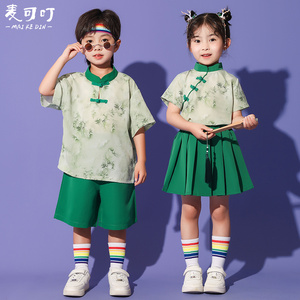 六一儿童表演服装男童汉服绿色古典竹子舞蹈服女童中国风演出服夏