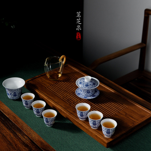 景德镇青花瓷功夫茶具套装家用高档手绘陶瓷盖碗茶杯茶盘新款送礼