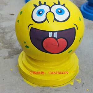 圆形阻挡墙柱圆柱校园小区大圆莲花挡路路障卡通彩绘石球马路边