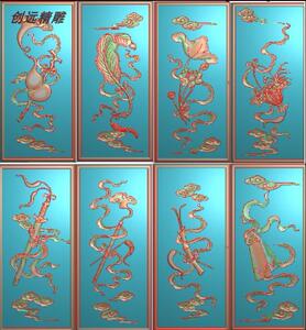 灰度图浮雕图八仙