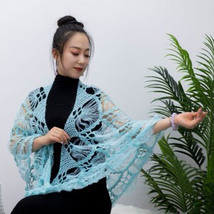 楚乔编织楚乔编织 合欢花披肩 段染马海毛毛线手编钩织diy披肩