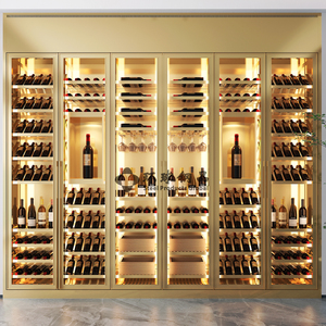 不锈钢玻璃展示酒柜恒温恒湿现代轻奢简约金属别墅会所红酒窖定制
