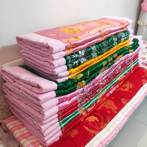 嫁大红绿龙凤百子丝绸被面棉花被子绸缎婚被纯手工结婚被子喜被.