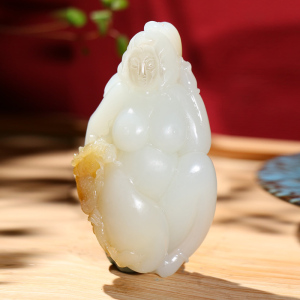 玉美人手把件糖白玉男士款遇贵人天然新疆和田玉文玩把玩件120g