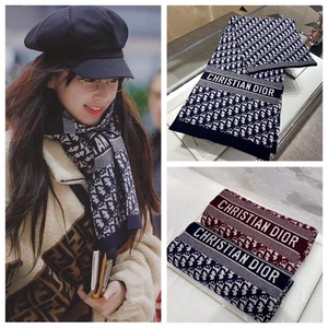 dior/迪奥 经典酒红色羊毛羊绒混纺oblique老花围巾男女披肩围脖