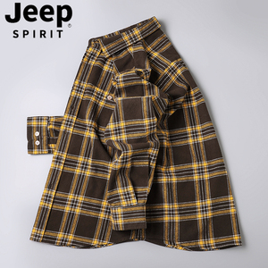 Jeep吉普法兰绒格子衬衫男士纯棉潮流上衣秋冬休闲磨毛长袖衬衣