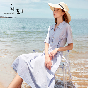 【门店同款】gofar勾划连衣裙女2022新款夏季短袖法式中长裙33252