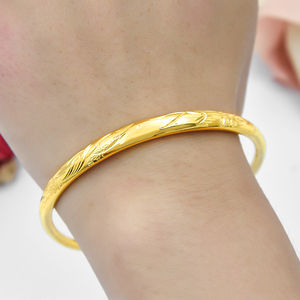 老凤祥和手镯女光面仿黄金简约沙金网红手环推拉可调饰品女士手镯