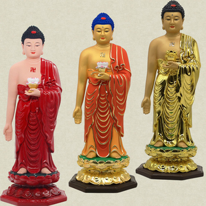 红衣南无阿弥陀佛接引站像如来佛祖西方三圣树脂佛像家用供奉摆件