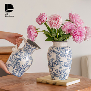 花瓶摆件客厅插花高级感轻奢青花瓷陶瓷新中式复古装饰玄关牡丹花