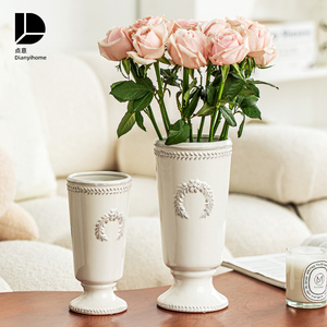 复古陶瓷花瓶水养水培插花鲜花高级感美式客厅摆件白色轻奢创意大