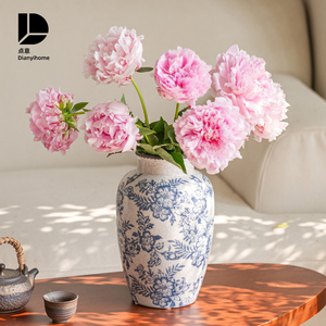 花瓶摆件客厅插花高级感轻奢青花瓷陶瓷桌面中式复古装饰玄关牡丹