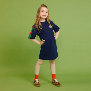 gucci/古驰童装裙子女童混纺红绿条纹短袖连衣裙现货571377 xjbeb