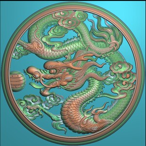 单面侧龙云龙圆盘镂空带龙鳞挂件精雕图bmp木雕家具图灰度图浮雕