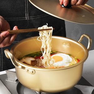 黄铝拉面锅小煮锅不粘年糕家用泡菜煮奶面条铜锅韩具黄铜韩国铝锅