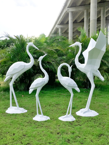户外仿真白鹤花园庭院摆件丹顶鹤玻璃钢雕塑公园景区水池造景装饰