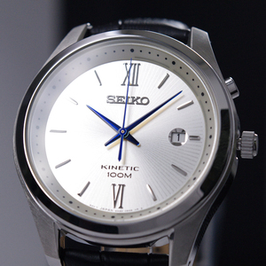 精工seiko kinetic人工动能日历款简约商务背透防水小蓝针男手表