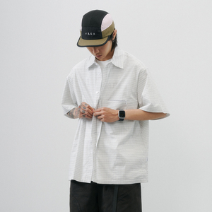 NUMBERSALT盐号24SS新款休闲设计感纯棉衬衣宽松免烫格纹短袖衬衫