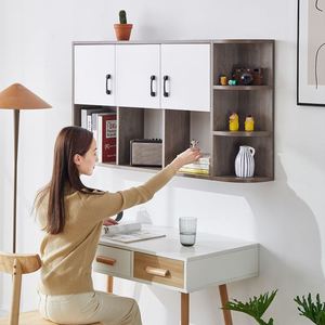 悬空挂壁书架实木壁挂书柜墙上置物架现代简易小吊柜储物墙壁柜