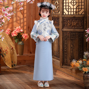 女童格格服冬装加绒加厚儿童清朝宫廷演出服小女孩满族旗服舞蹈服
