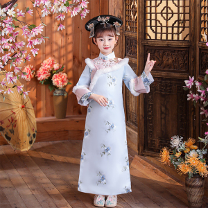 儿童格格服冬装女孩满族演出服民族风舞蹈服女童清朝旗服加绒加厚