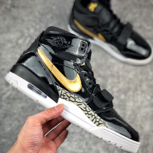 美国代购jordan legacy 312乔丹男鞋黑金漆皮金标aj312高帮篮球鞋