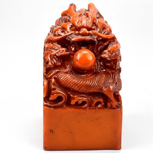 仿古寿山石三龙印章摆件 神龙宝印 盘龙传国玉玺印章招财风水摆设