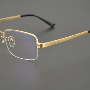 24k金纯钛眼镜架大脸男款商务半框眼镜框配超轻金丝近视眼镜金色