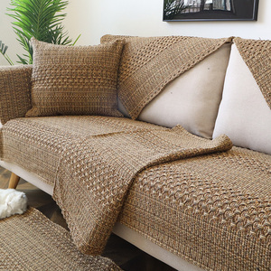 咖色棉麻实木沙发垫四季通用中式防滑亚麻简约现代沙发坐垫套罩巾
