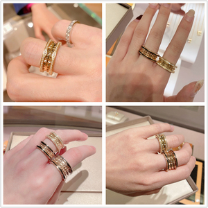 欧洲bvlgari/宝格丽戒指 18k玫瑰金 rock 镶钻 男女情侣对戒