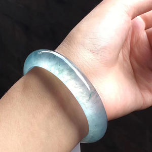 ht112-29果敢翡翠 53冰种木纳雪花棉翡翠手镯玉镯玉手镯缅甸