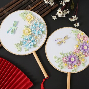 幼儿园手工diy套装扇子教师节礼物衍纸画团扇复古扇工具材料包