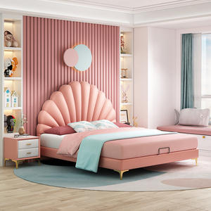 儿童床女孩公主床少女粉色轻奢皮床1.5米网红ins双人女儿房简约