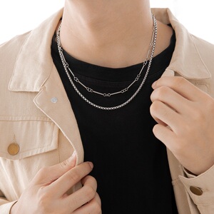 acc 余文乐同款项链男双层叠戴竹节链简约高级感复古小众百搭配饰