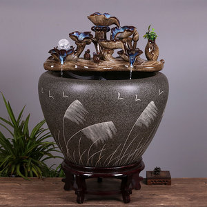 00鼎众陶瓷旗舰店天猫景德镇青花手绘写意陶瓷器大金鱼缸水浅乌龟缸