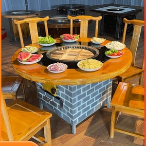 地锅鸡大锅台炖灶台柴气两用烧气灶不锈钢实木玻璃钢化下排烟中式