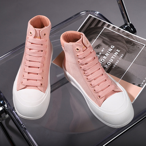 彩虹麦昆旗舰店高帮粉色帆布鞋女2021年新款ins潮鞋子女增高女鞋