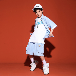街舞套装男童六一儿童演出服嘻哈潮流服装帅气男孩个性爵士舞夏装