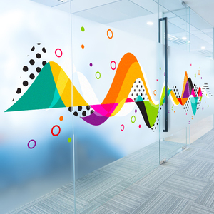 定制玻璃膜装饰贴创意艺术线条培训办公室隔断静电贴膜彩色磨砂膜