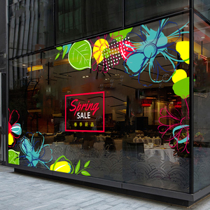 春季新品商场橱窗玻璃春季装饰贴纸服装店铺布置装饰静电玻璃贴画
