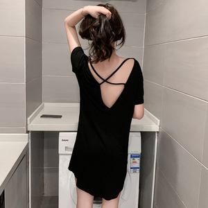 维密内衣睡裙女露背透气性感薄款莫代尔纯棉睡衣短袖可外穿家居服