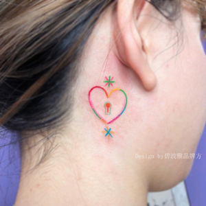 碧波雅泫雅同款纹身贴防水女 ins风彩色手绘爱心小图案贴纸