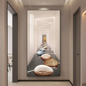 现代简约入户玄关装饰画轻奢走廊过道挂画空间延伸进门正对墙挂画