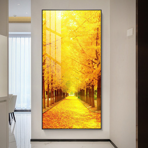 黄金大道 走廊装饰画寓意好的玄关画竖版壁画金色大幅过道晶瓷画